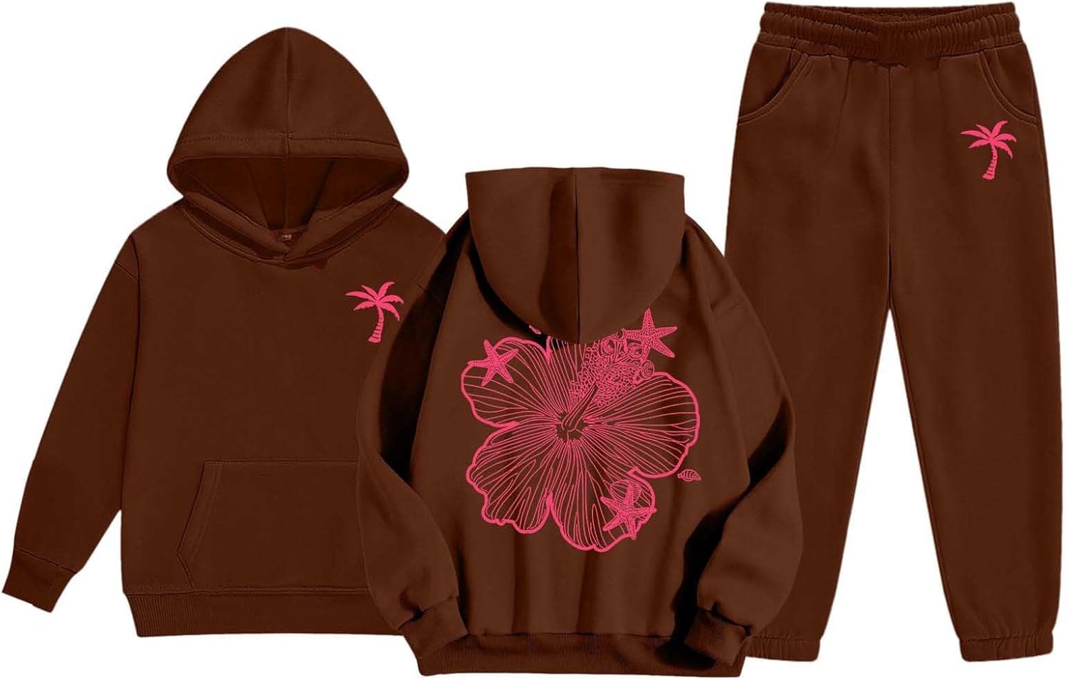 Trendy Kids Flower Print Sweatshirt Sweatpants Set