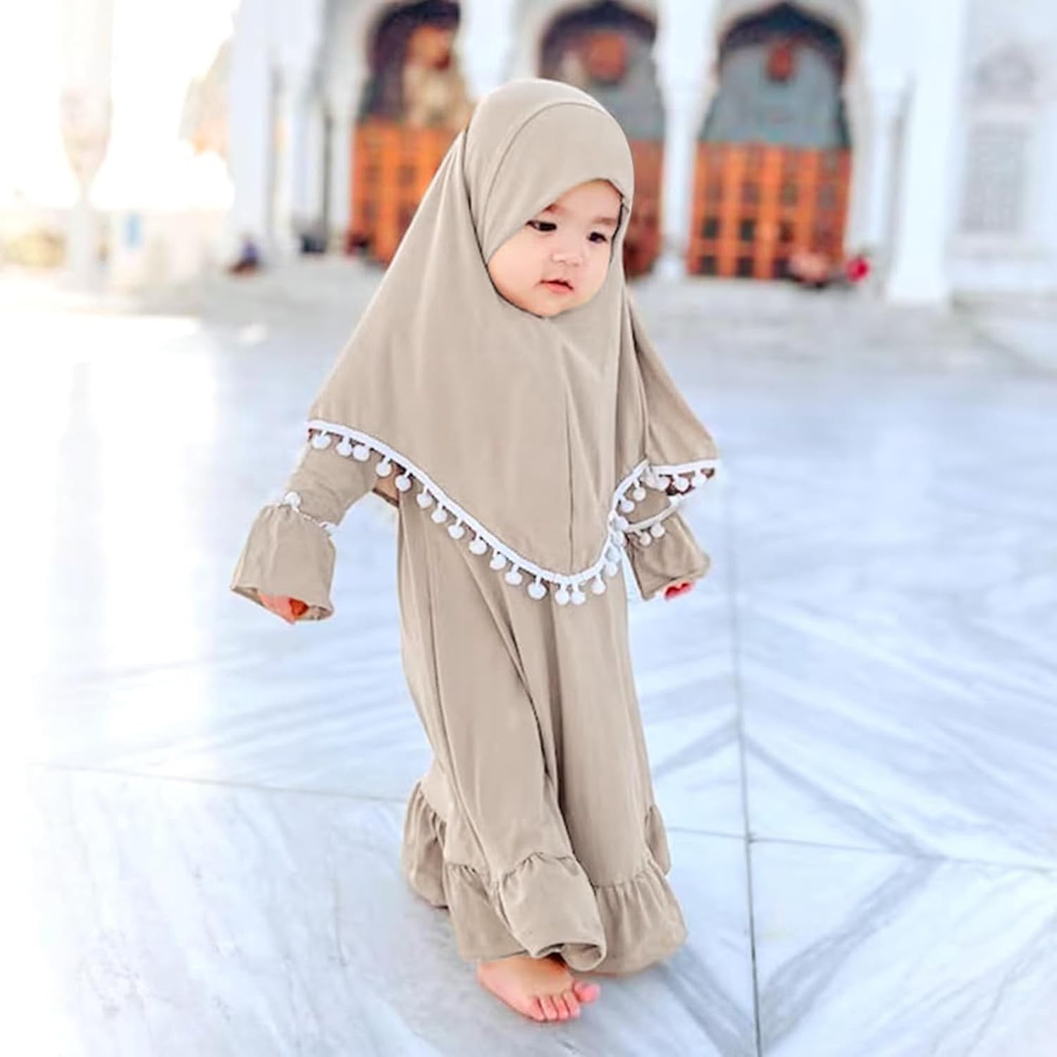 Girls Prayer Cloth Abaya Hijab Set for Toddler Girl Ramadan
