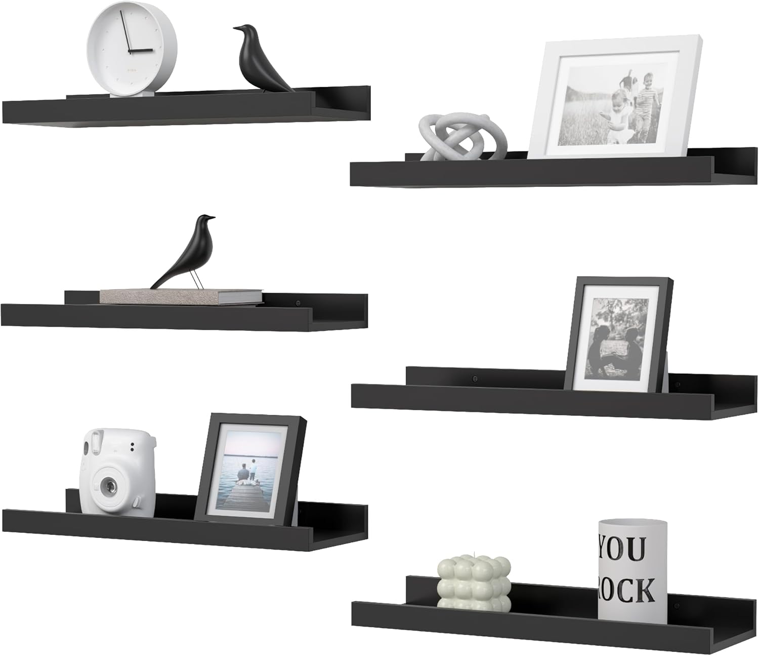DOLLFIO Floating Shelves Set of 6 Black Wall Shelves