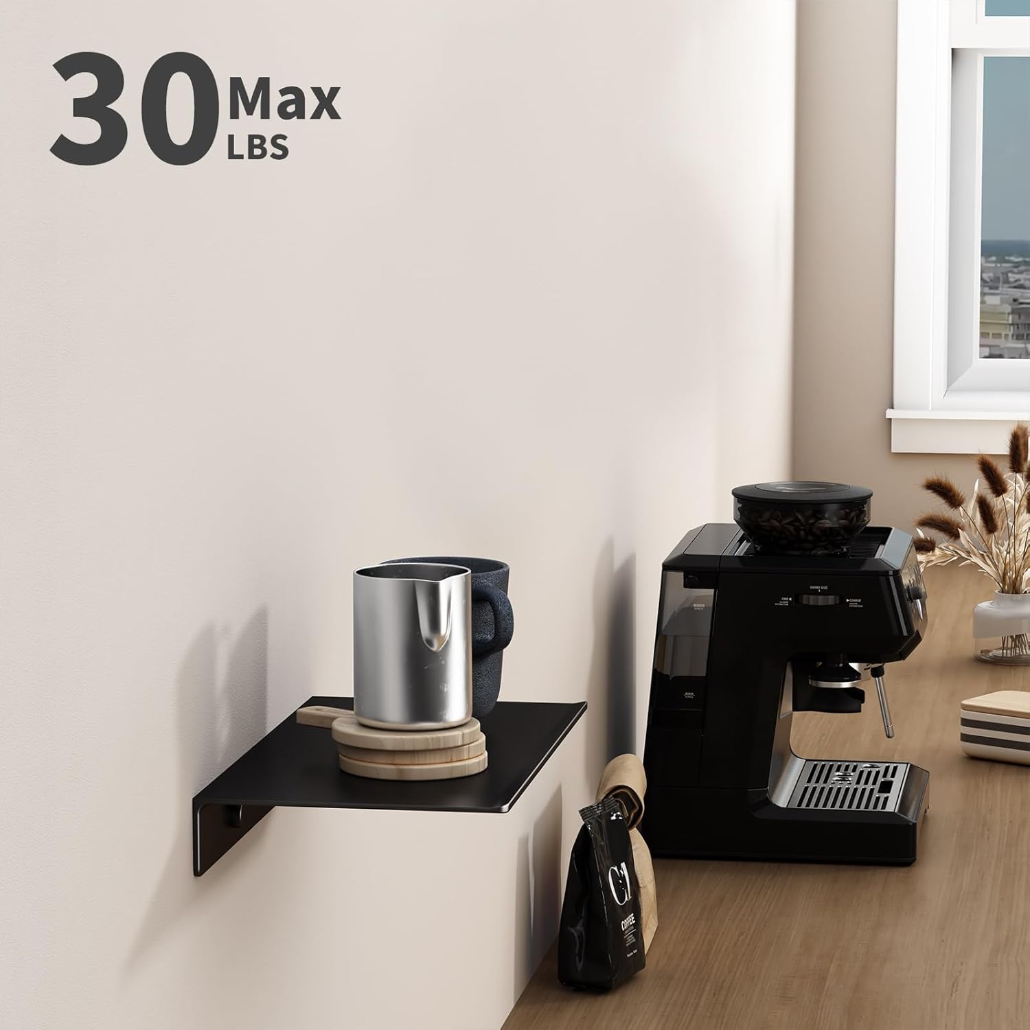 Danpoo 8 Black Floating Shelf for Wall Storage