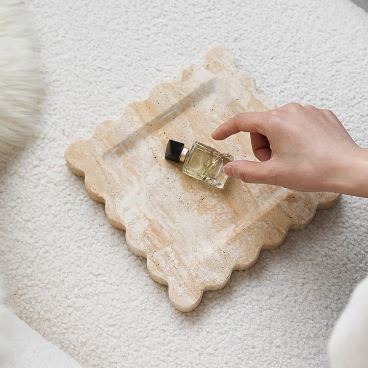 Wabi-Sabi Yellow Travertine Decorative Tray with Handles