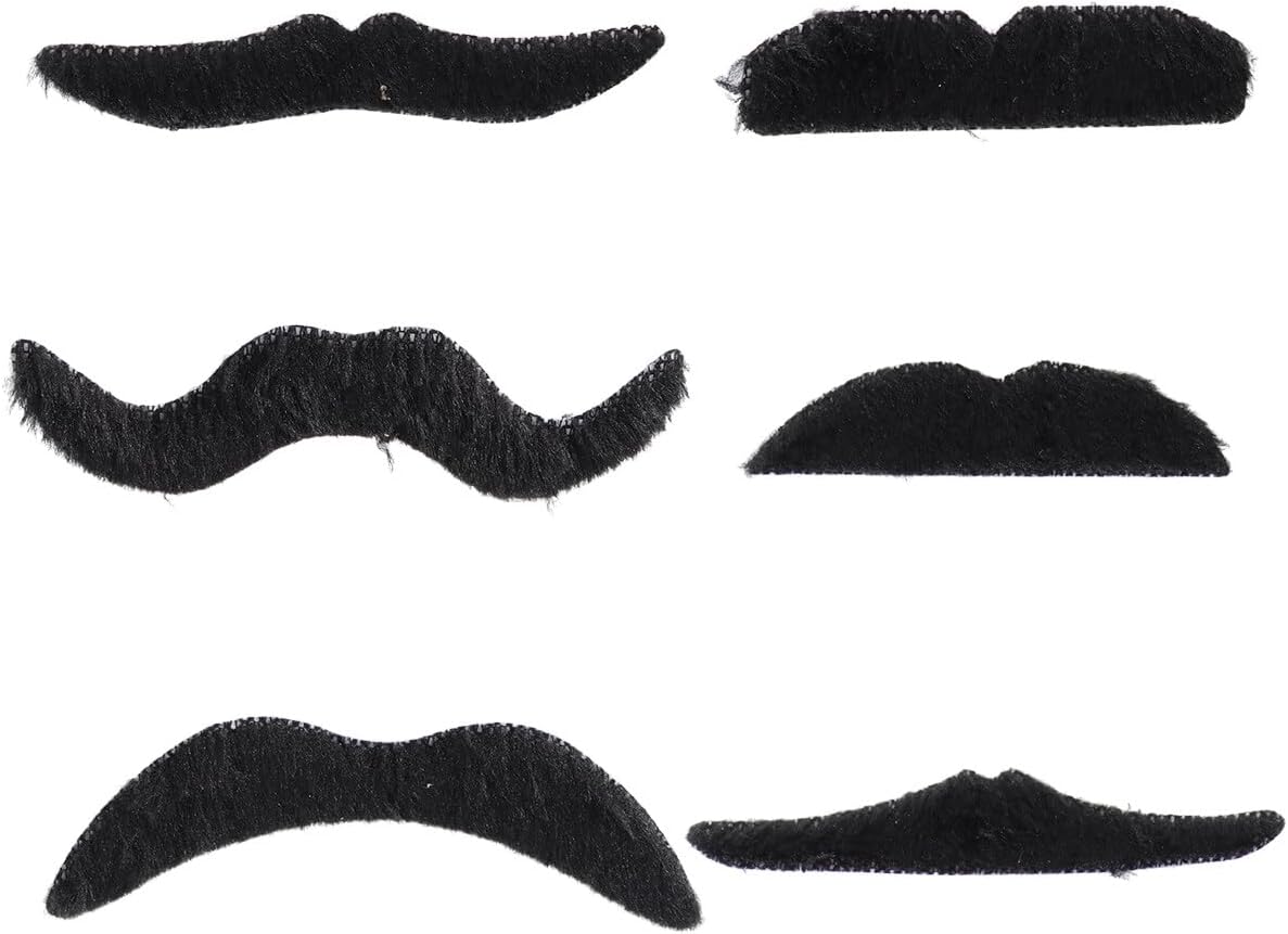 12 Pcs Black Fake Mustaches Self Adhesive 6 Styles