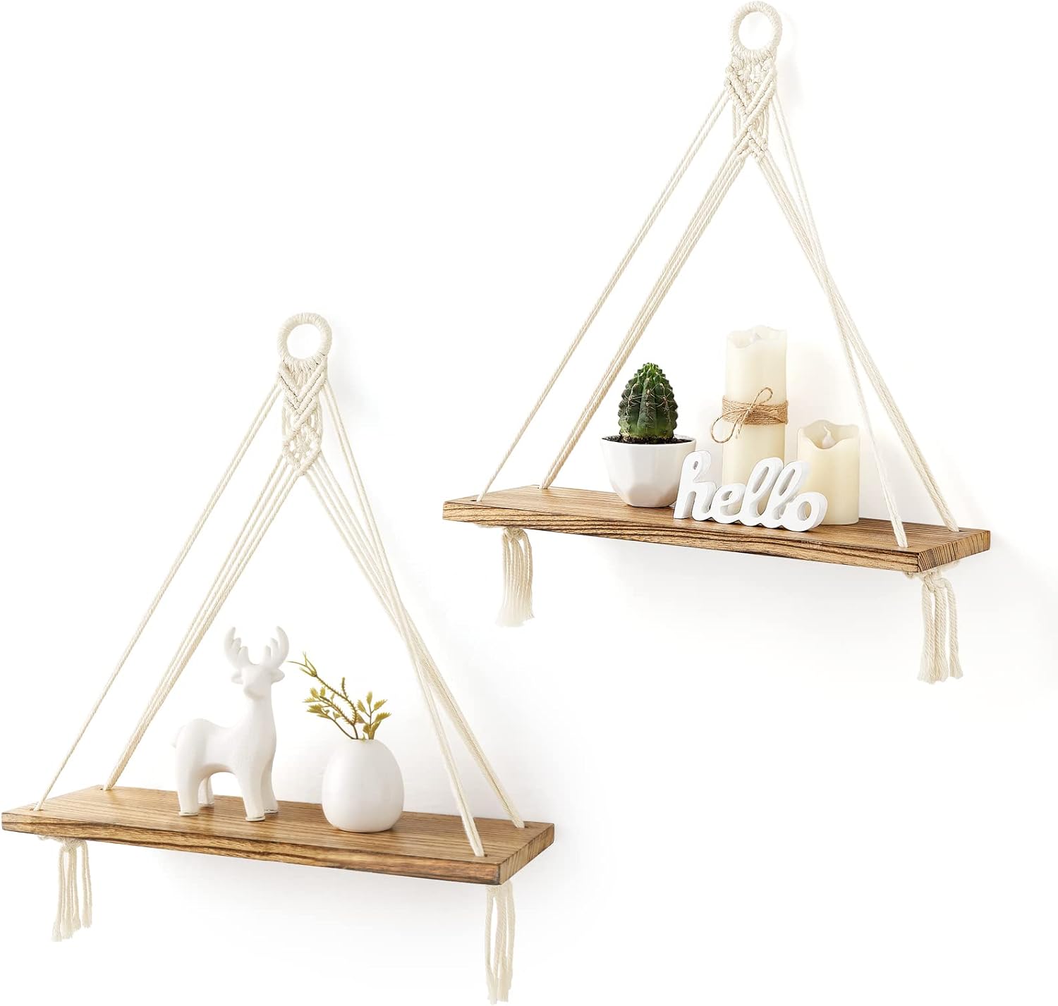 Mkono Macrame Floating Shelf Set of 2 Boho Wall Decor
