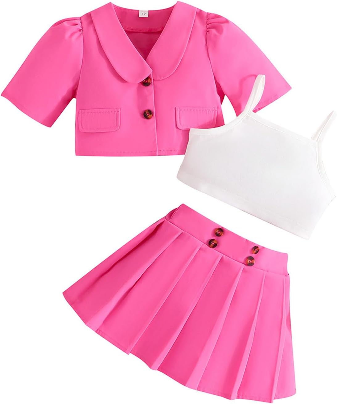 Toddler Girls Summer Solid Short Skirt Set with Crop Top