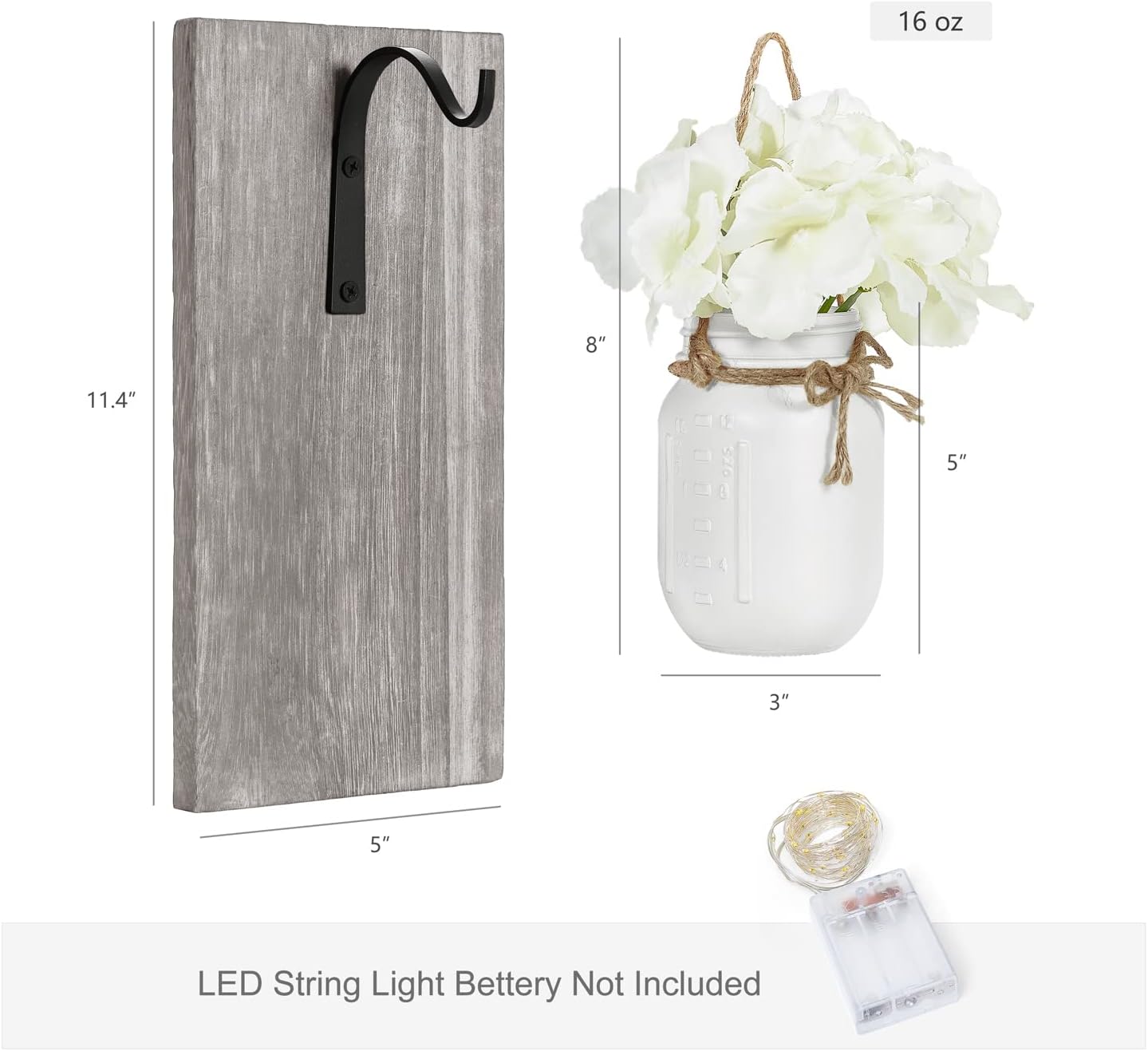 Mkono Rustic Wall Sconces Set of 2 with Mason Jars and Fairy Lights