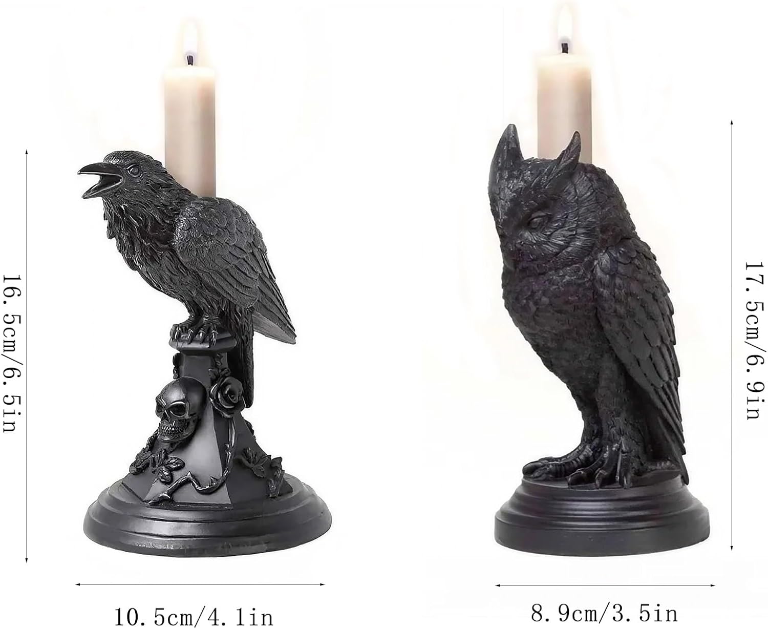 Gothic Owl and Crow Candle Holders 2PCS