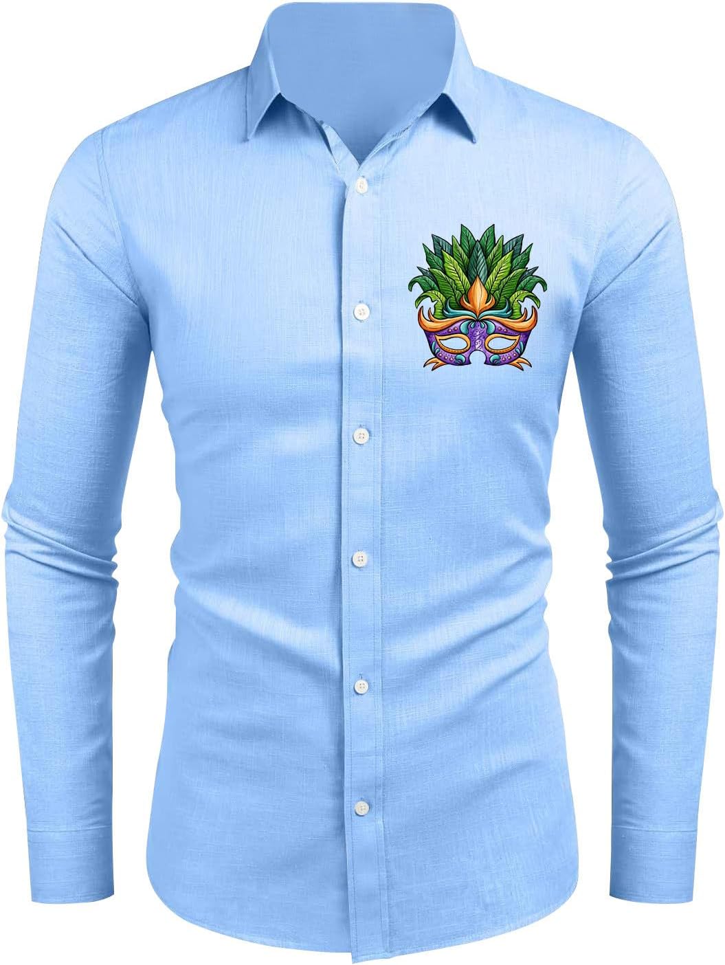 Funky Mardi Gras Masks Printed Mens Button Down Shirts