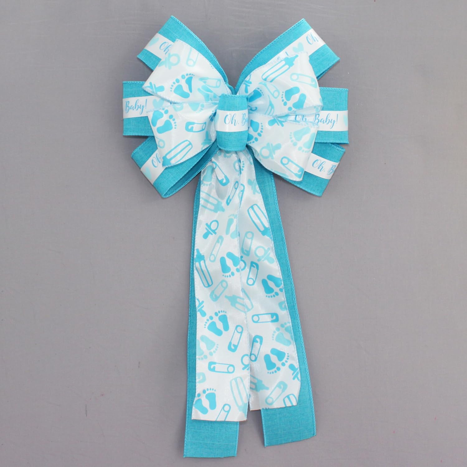 Oh Baby Boy Turquoise Shower Wreath Bow - Handmade 1