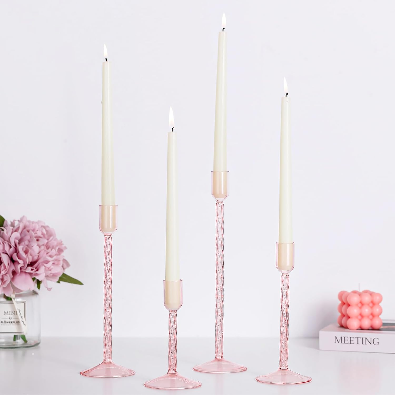Hewory Glass Taper Candle Holders 4 Pcs Set