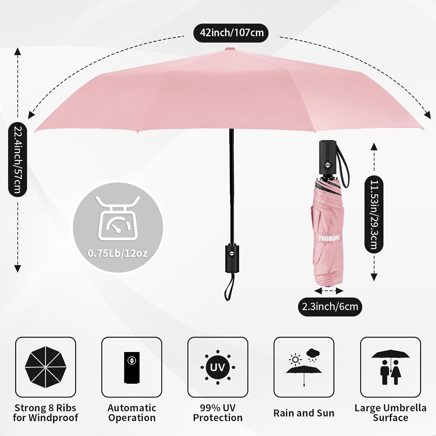 Yoobure Windproof Travel Umbrella Automatic UV Protection