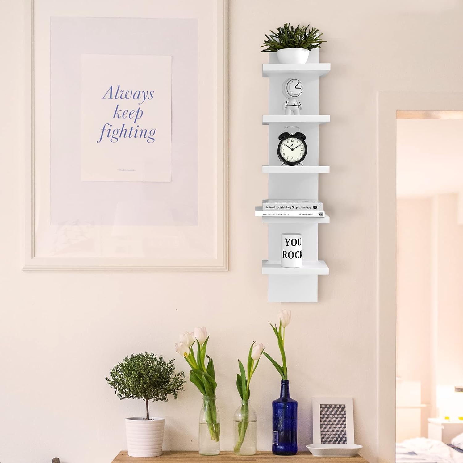 Bloddream 5 Tier Floating Wall Shelves White 31 x 72 x 55