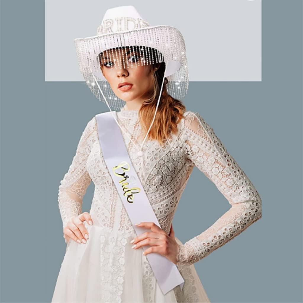 Handmade Bride Hat with Fringe and Shoulder Strap Set 1