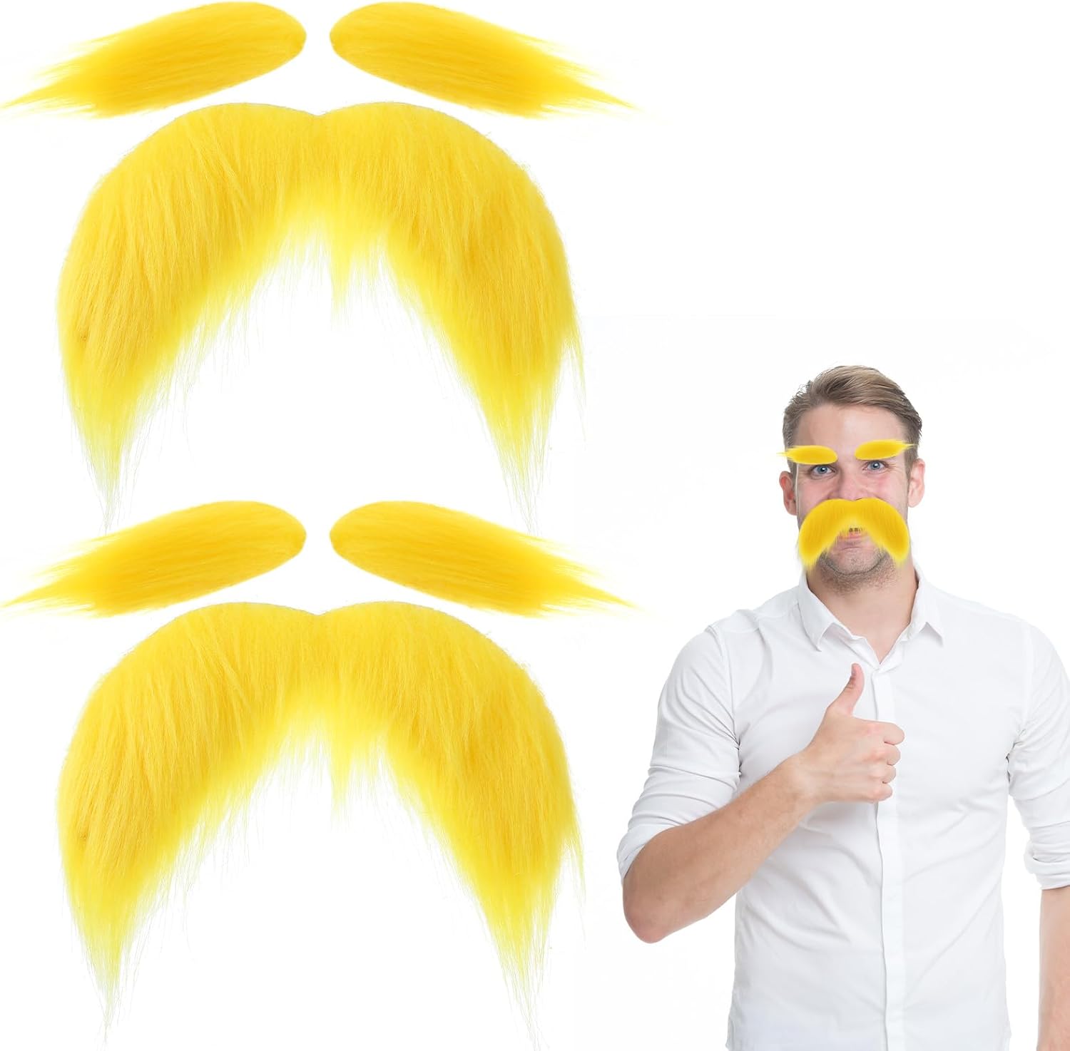 Yellow Fake Mustache and Eyebrows Set 2 Pcs