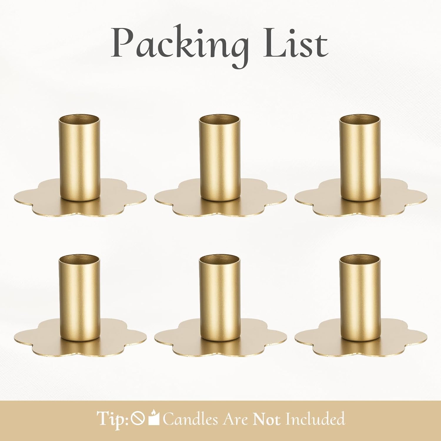 Inweder 6Pcs Gold Flower Candlestick Holders