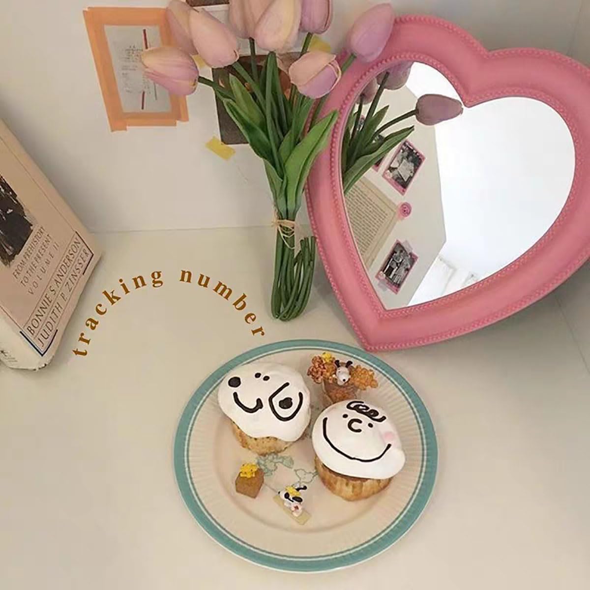 XPXKJ Heart Shaped Mirror 11 Inch Pink 2-in-1 WallTabletop