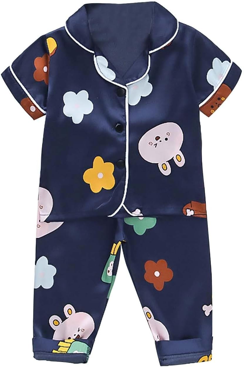 Boys Girls Summer Outfits 2Pcs Silk Satin Shirts with Shorts