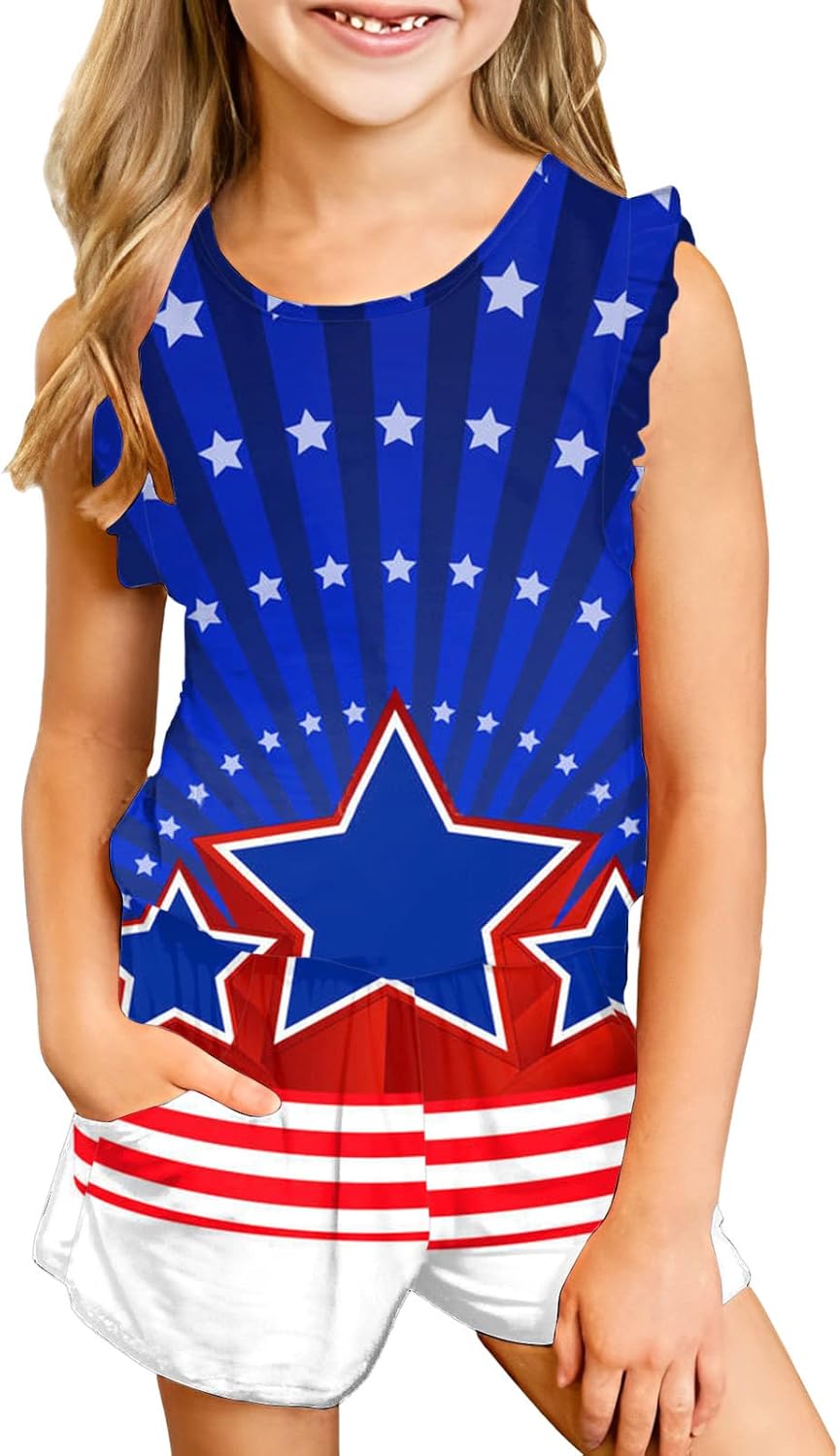 4th of July Ruffle Tank Top Shorts Set for Kids