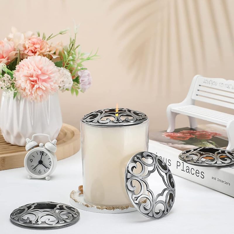 Haidong Scented Candle Topper - 1PCS Silver Tone Aluminum Alloy Jar Candle Cover