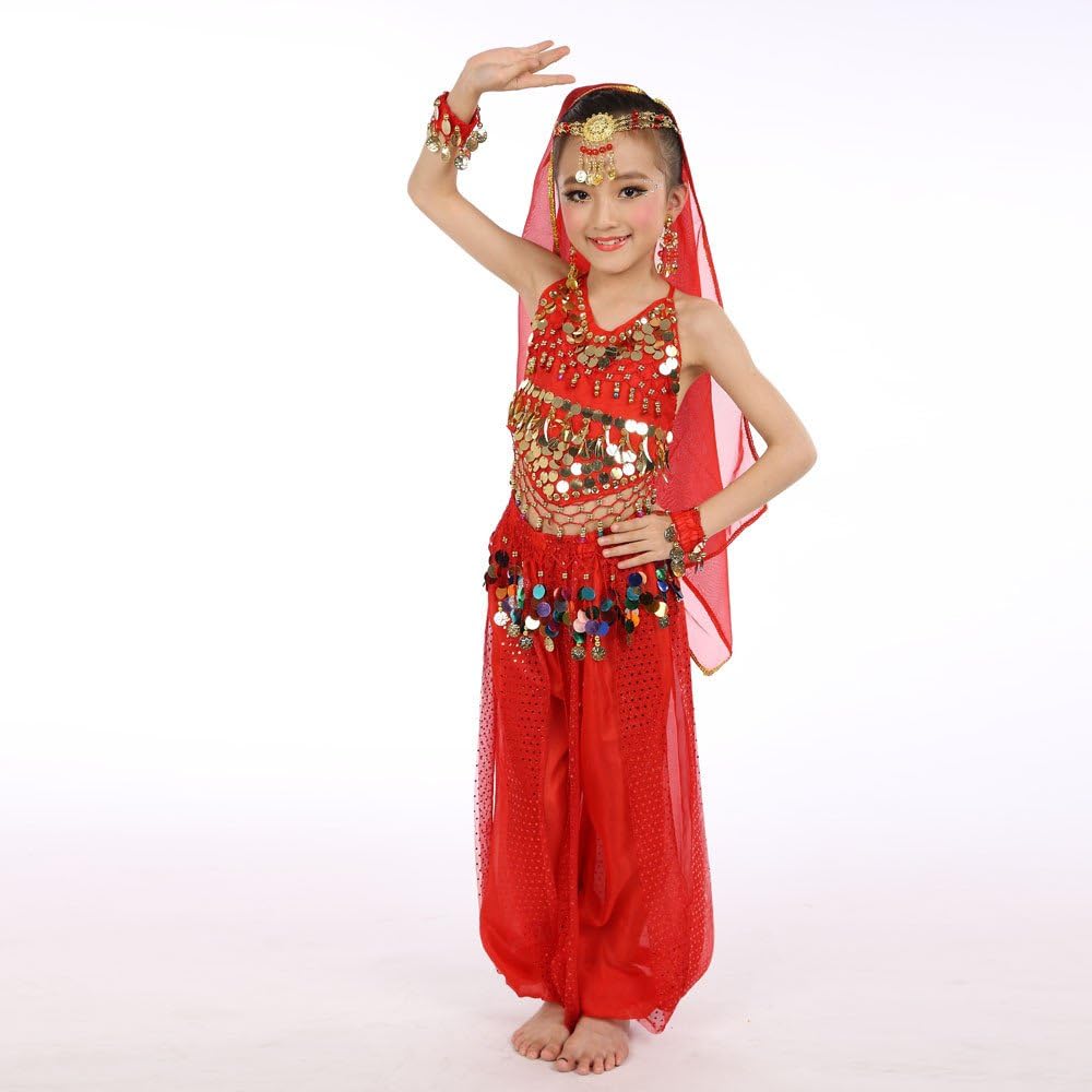 Girls Belly Dance Outfit Set with Chiffon Top and Pants
