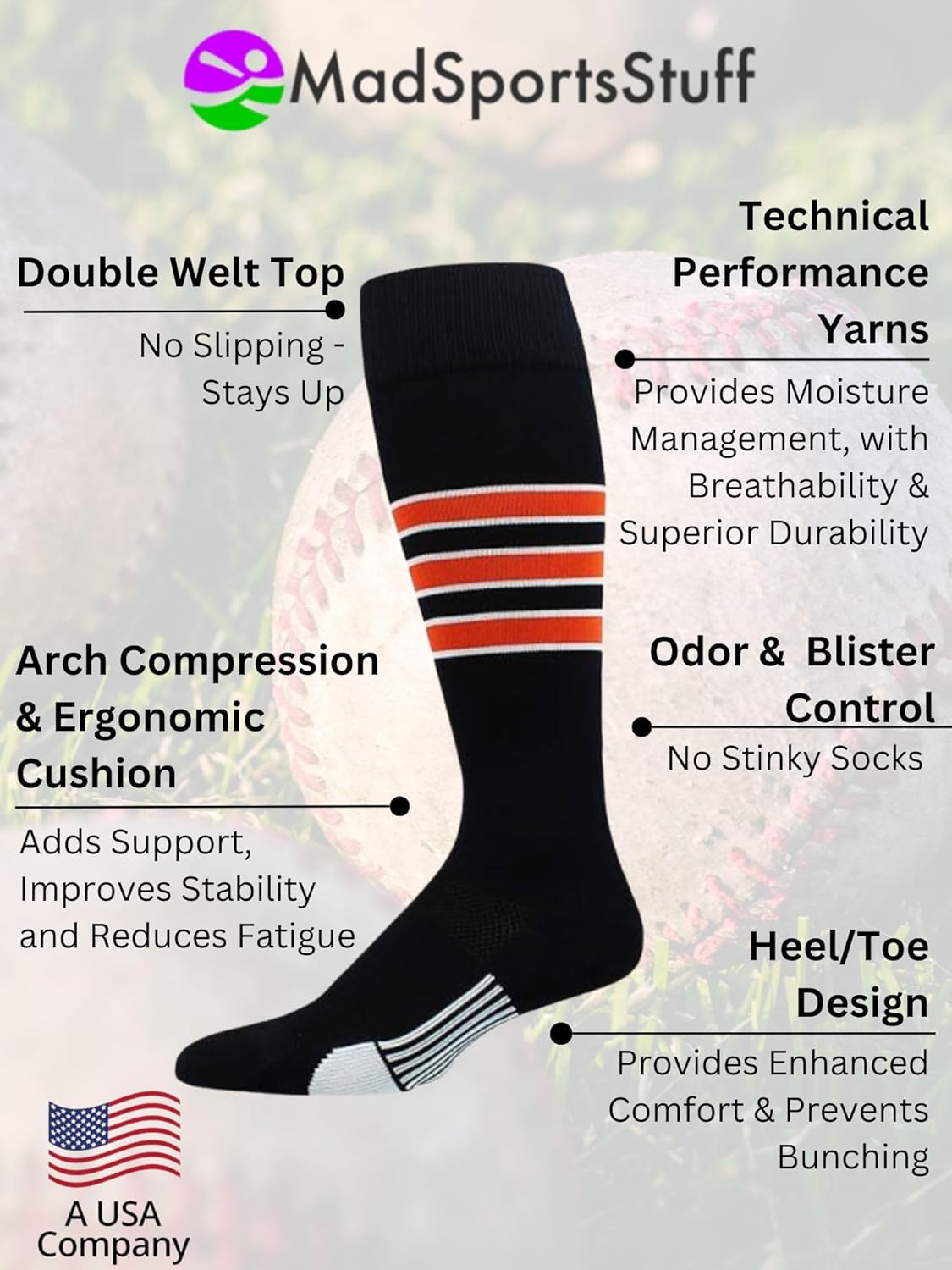 MadSportsStuff Dugout Striped Baseball Socks for All Sizes