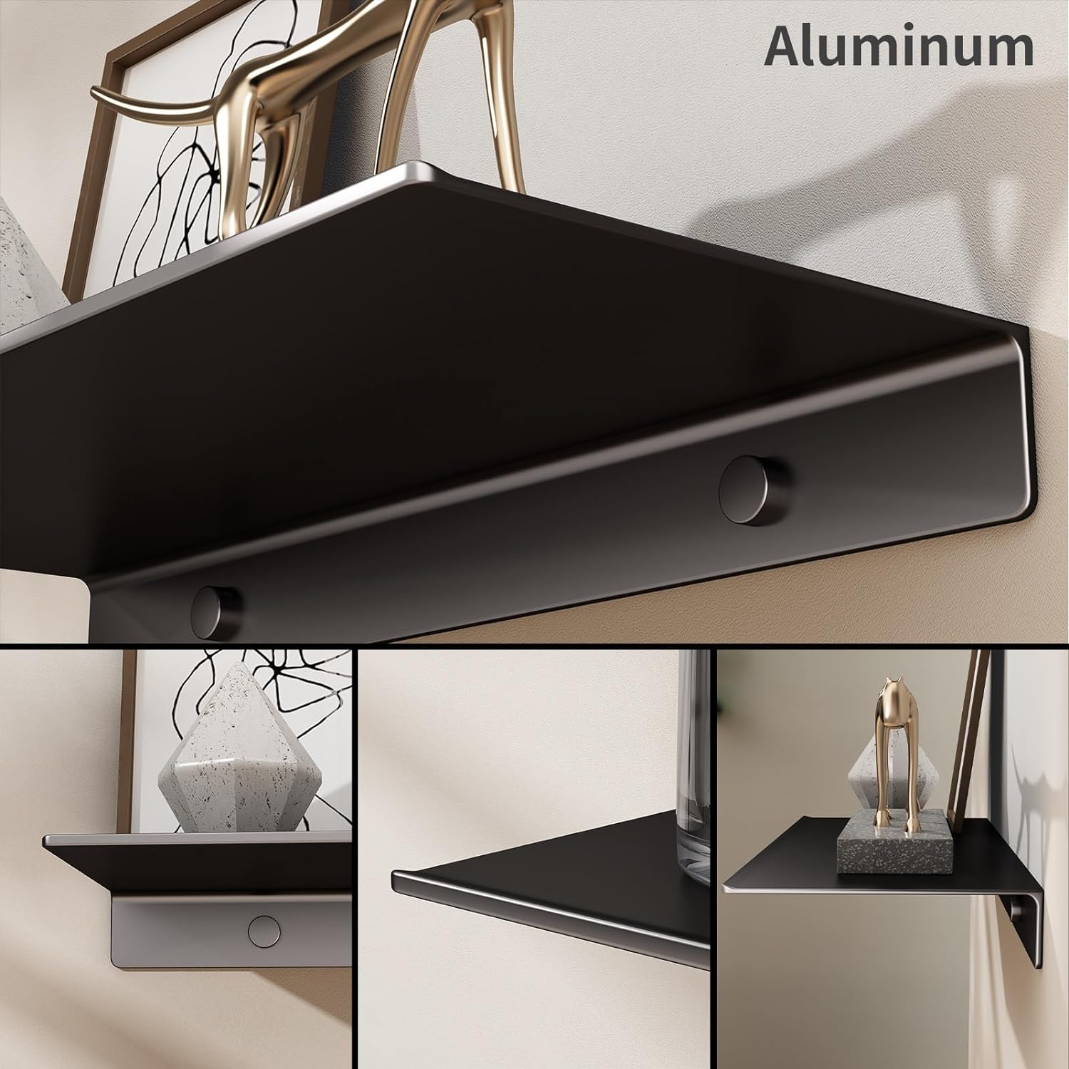 Danpoo 8 Black Floating Shelf for Wall Storage