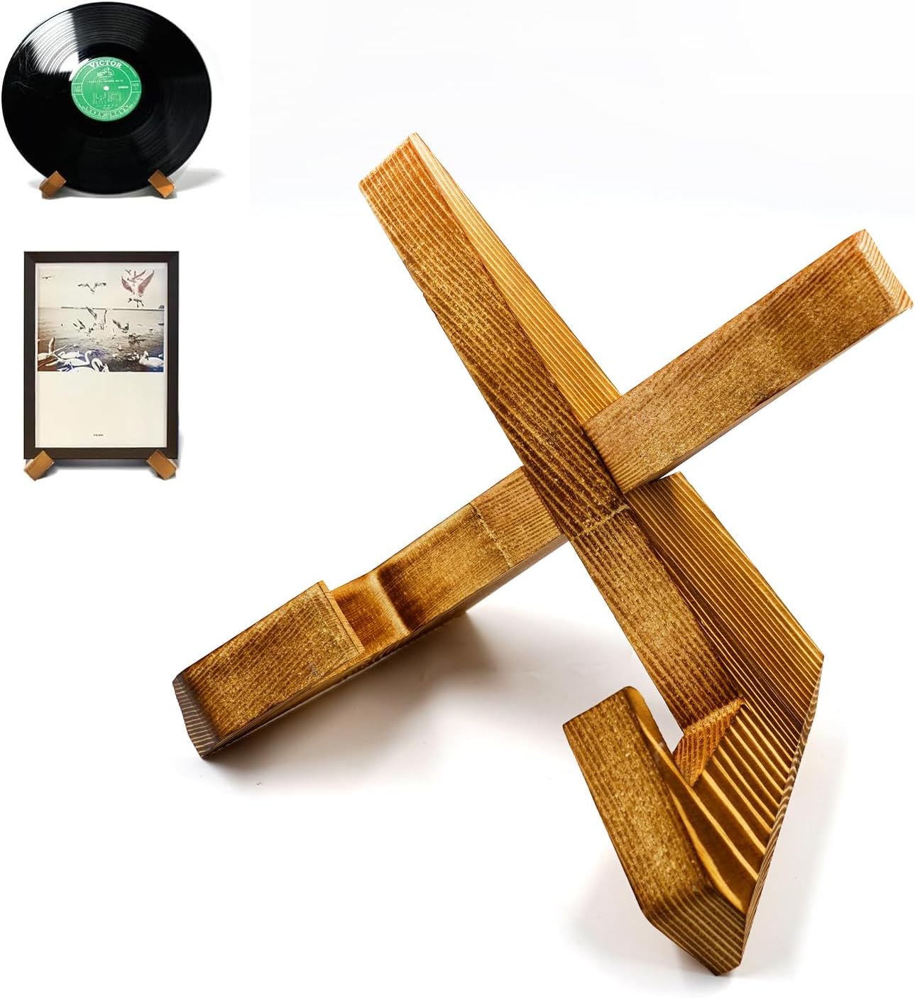 Wooden Vinyl Record Display Stand for Photos Cookbooks Plates