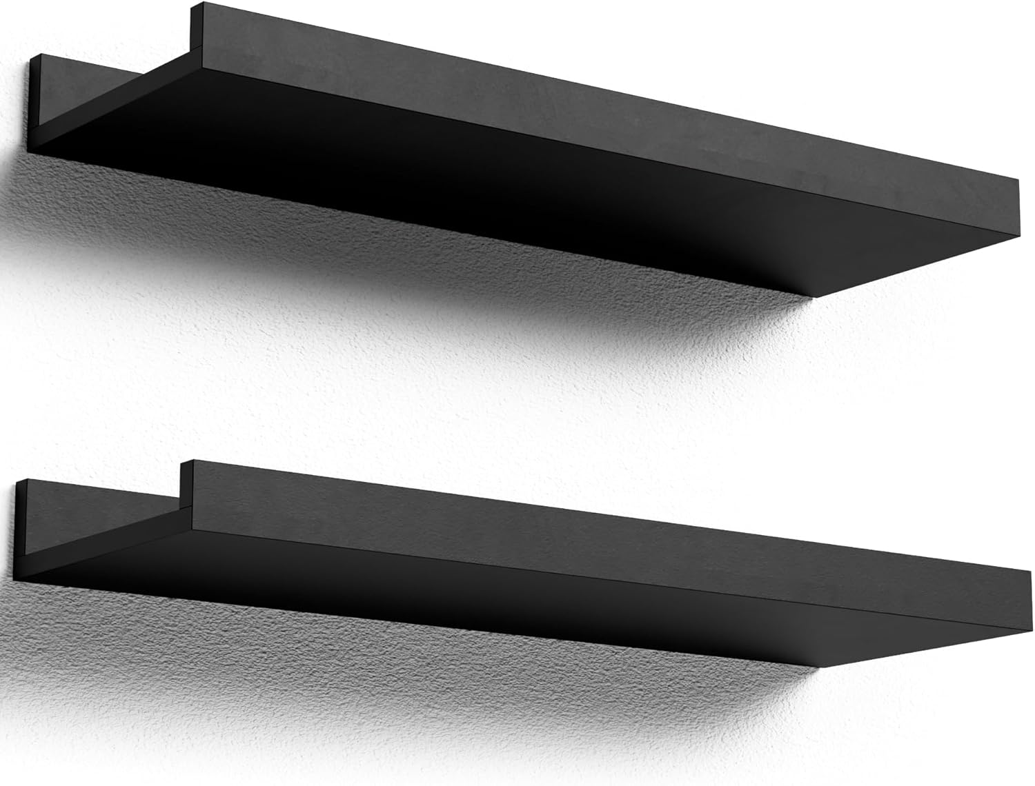 Boswillon Floating Shelves Set of 2 Modern Black Wall Shelves with Lip 1