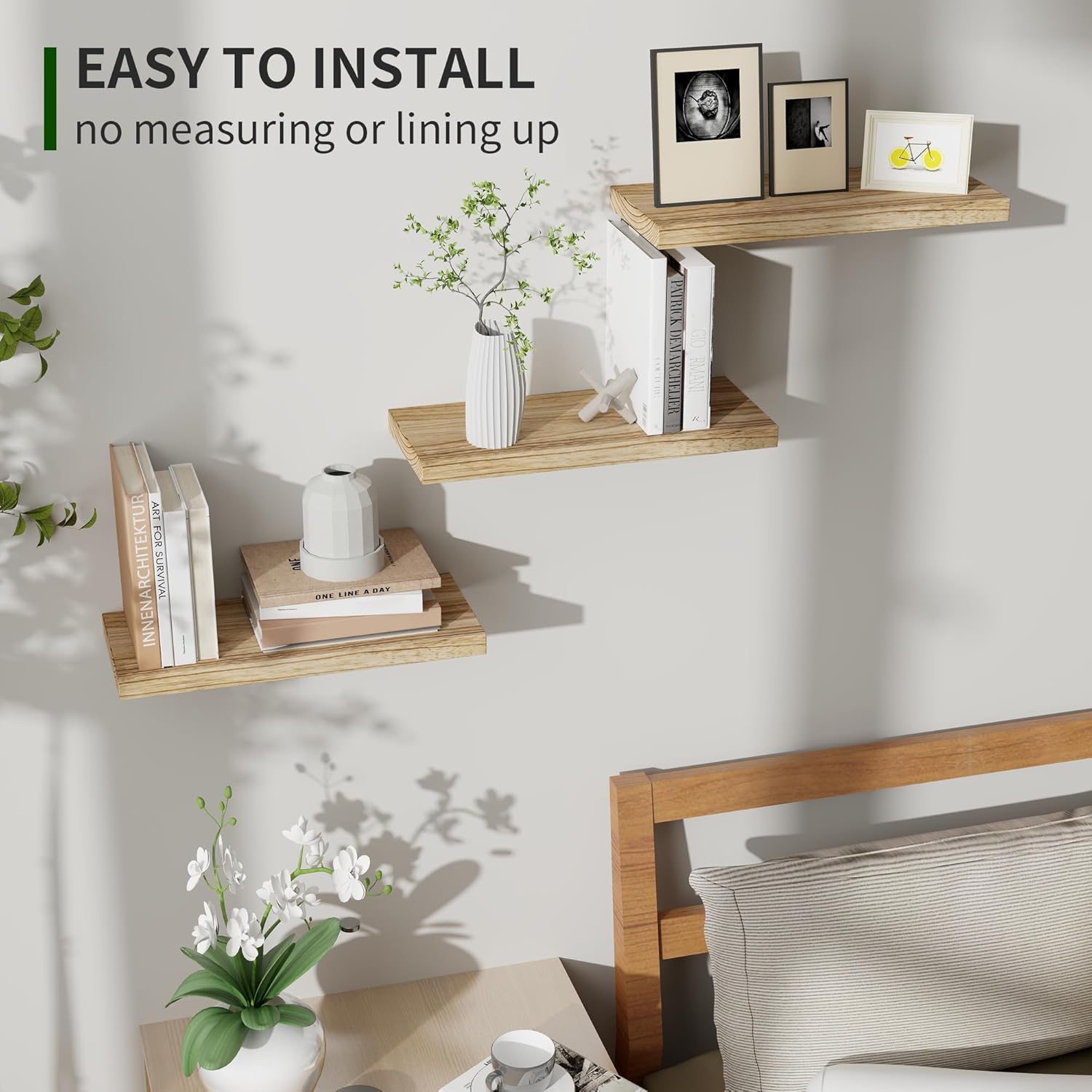 Marsmiles Wood Floating Shelves Set of 3 17 Inch Wide Rustic Carbonized Black