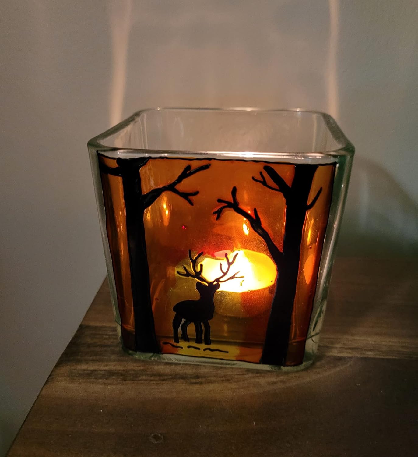 Handmade Sunset Deer in Woods Candle Holder