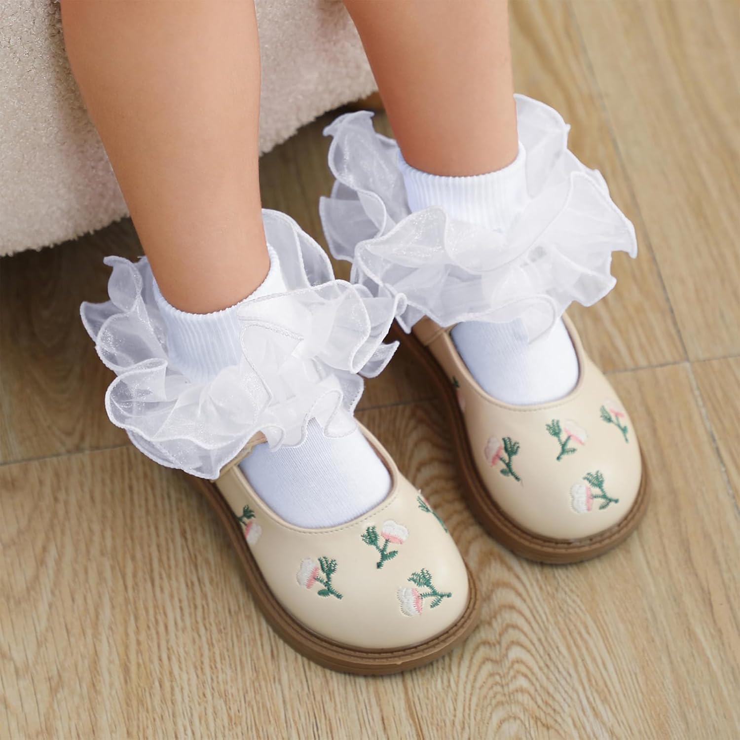 Zando Girls Ruffle Socks with Double Lace Cuff 1