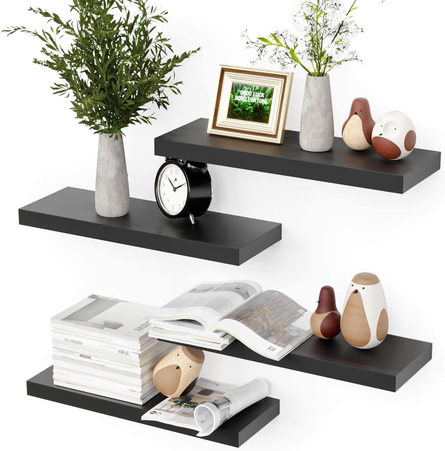 Boswillon 4-Pack Black Floating Shelves for Wall