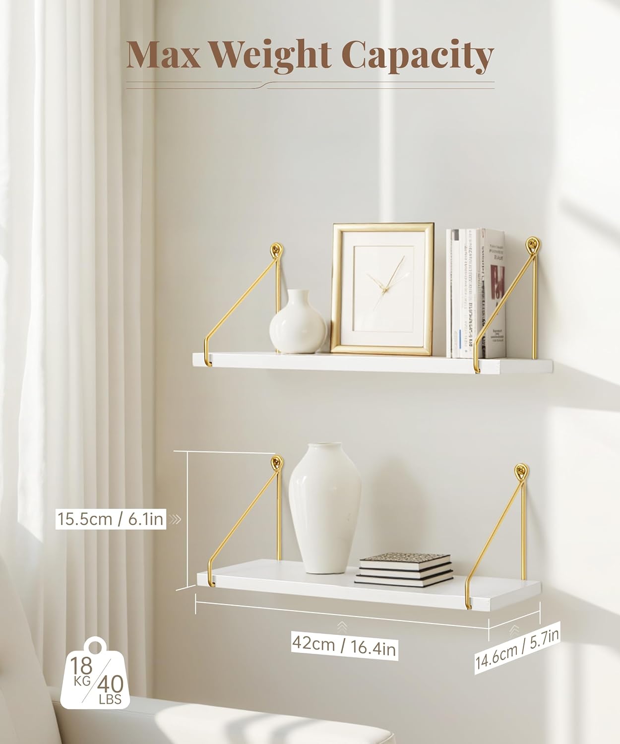 Afuly Floating Shelves Set of 2 Metallic Gold White