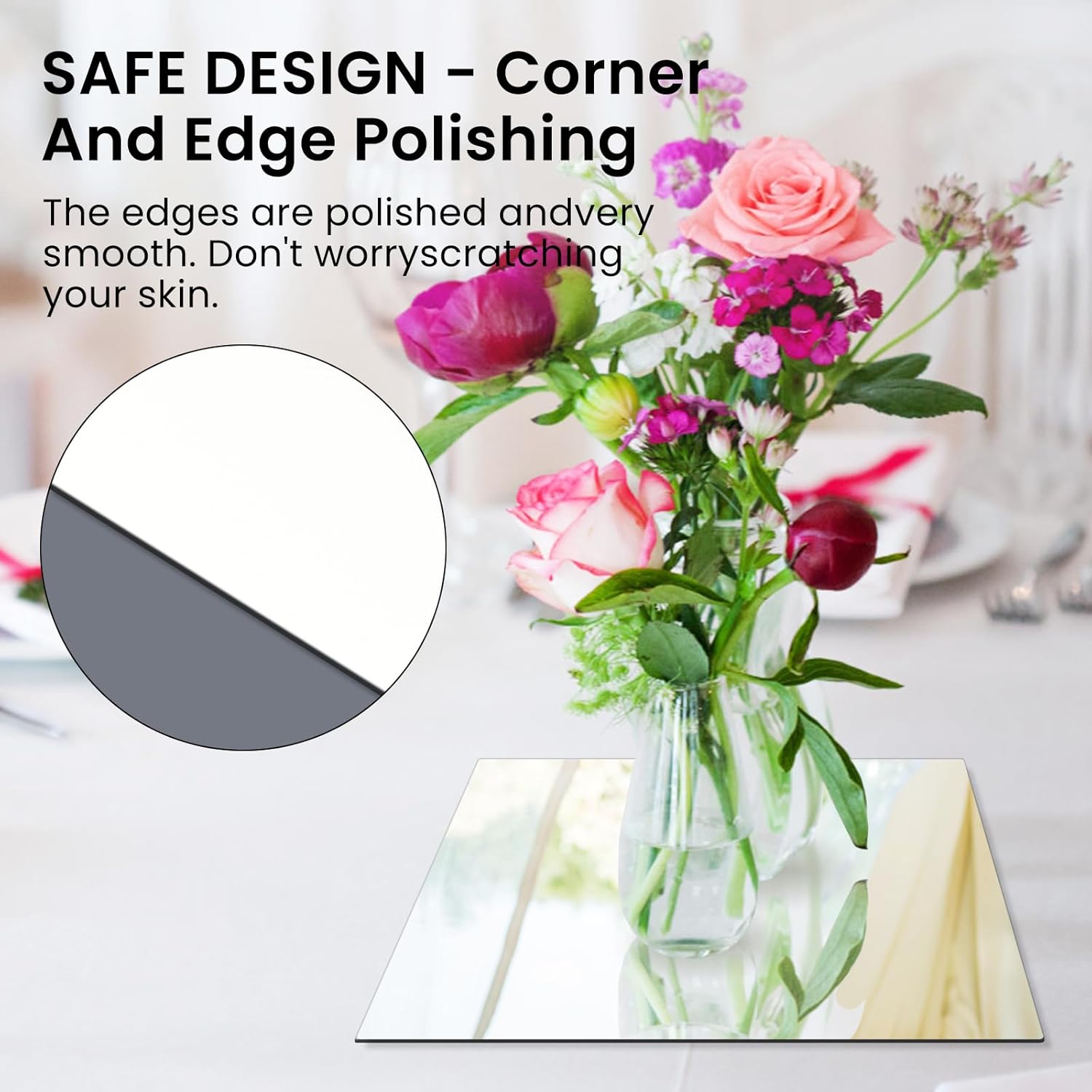 10 Square Mirror Centerpieces 12Pcs Set with Non-Slip Feet
