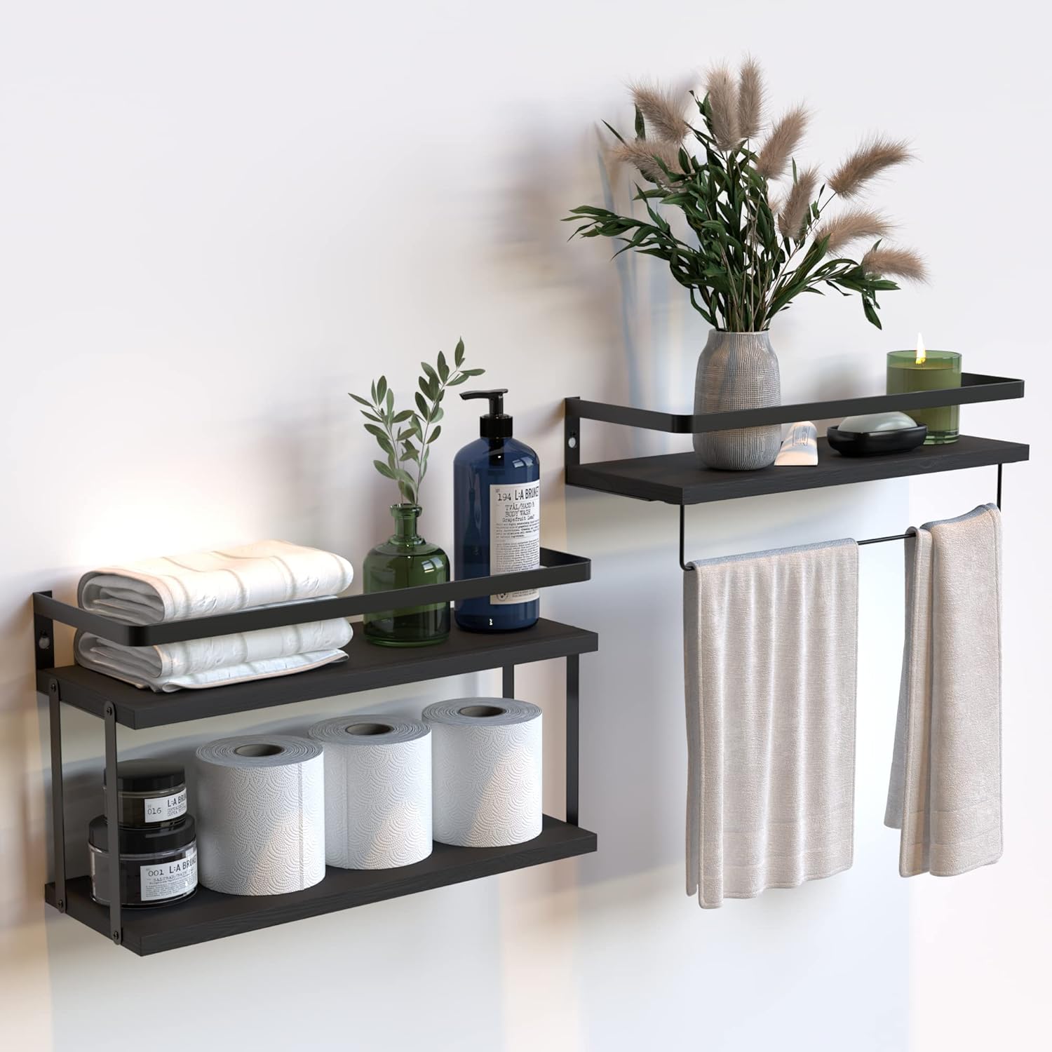 RICHER HOUSE 21 Tier Floating Wall Shelves Set of 2 - Black