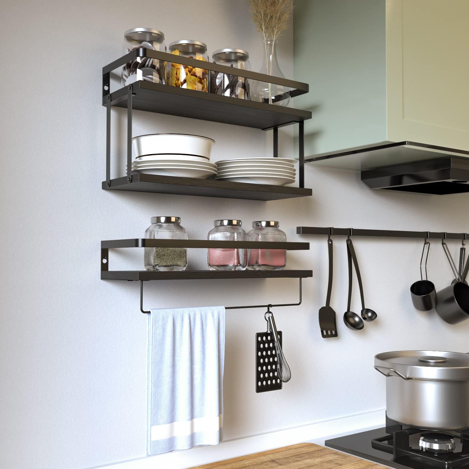 RICHER HOUSE 21 Tier Floating Wall Shelves Set of 2 - Black