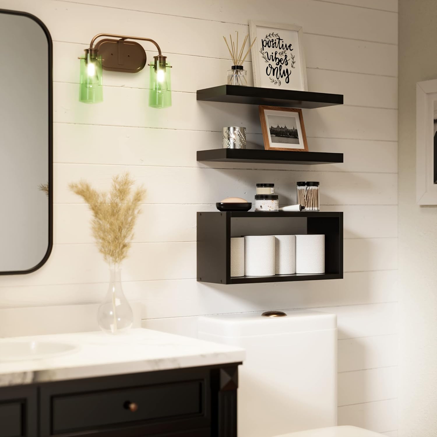 RICHER HOUSE 3 Piece Black Floating Shelves Set