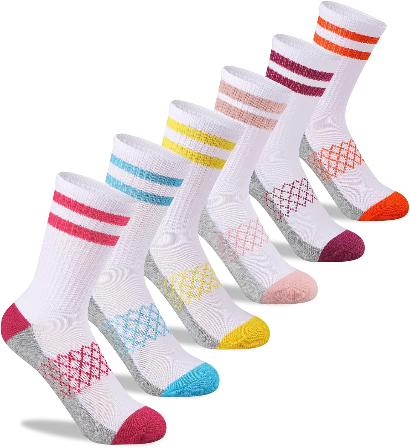 Comfoex Girls 6 Pair Athletic Half Cushioned Calf Socks