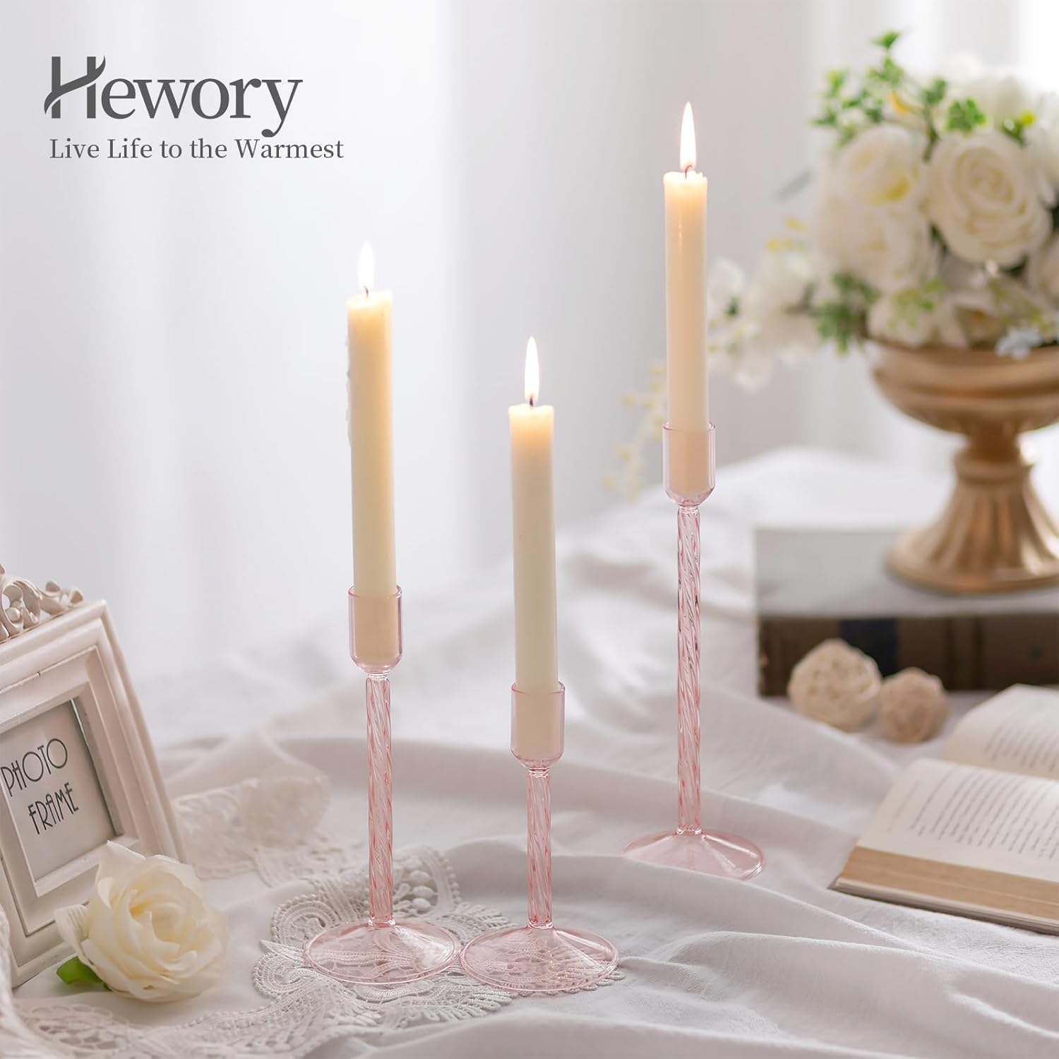 Hewory Glass Taper Candle Holders 4 Pcs Set