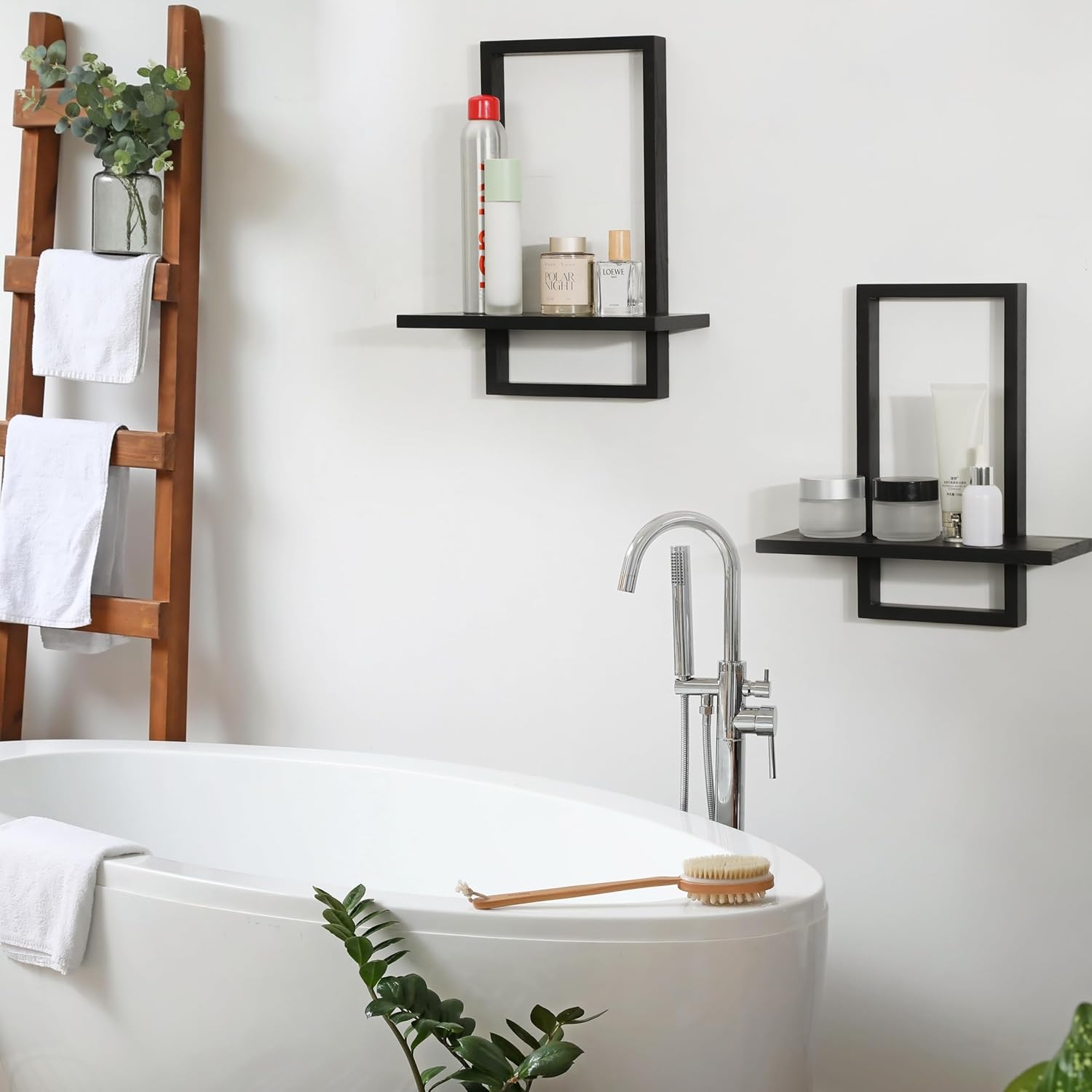 PHOENANCEE Square Floating Shelves Black Set of 2