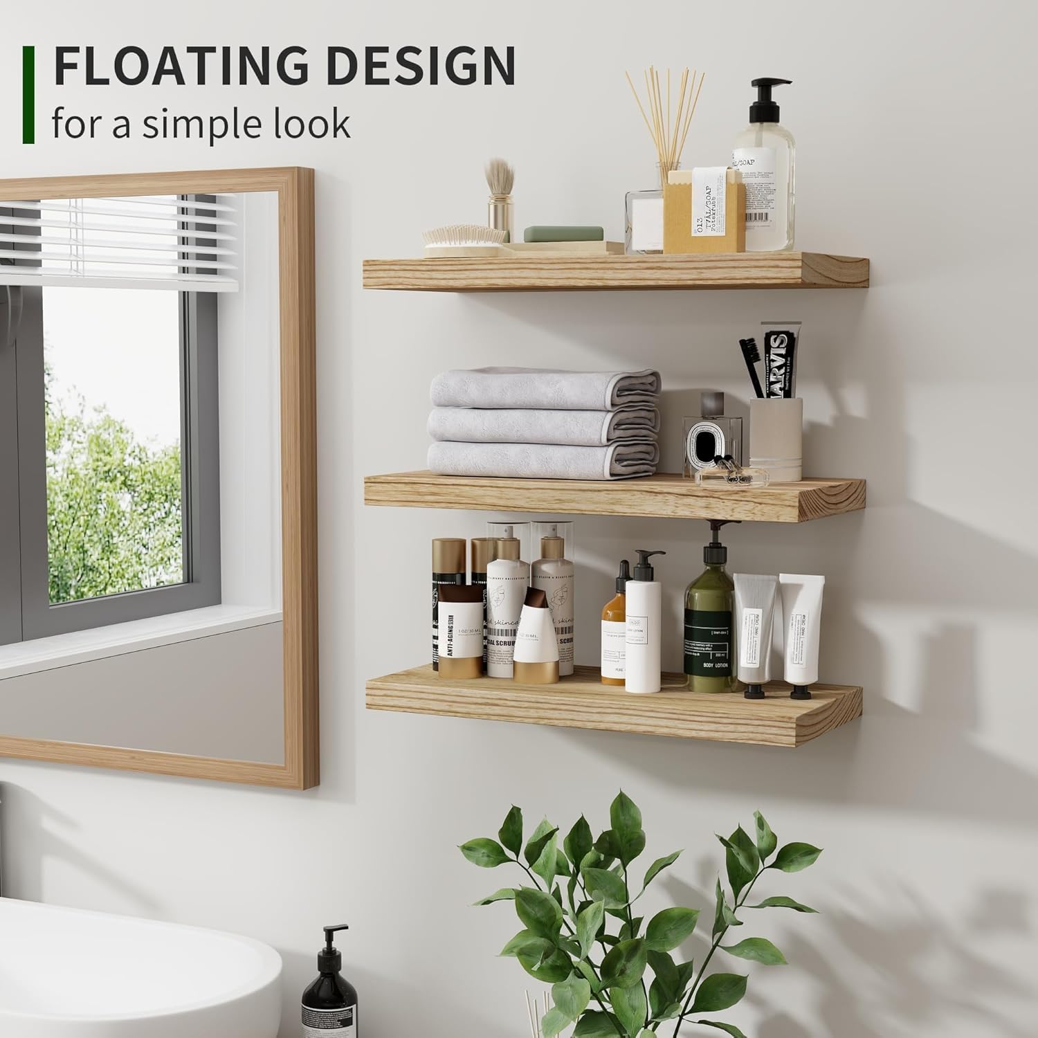 Marsmiles Wood Floating Shelves Set of 3 17 Inch Wide Rustic Carbonized Black