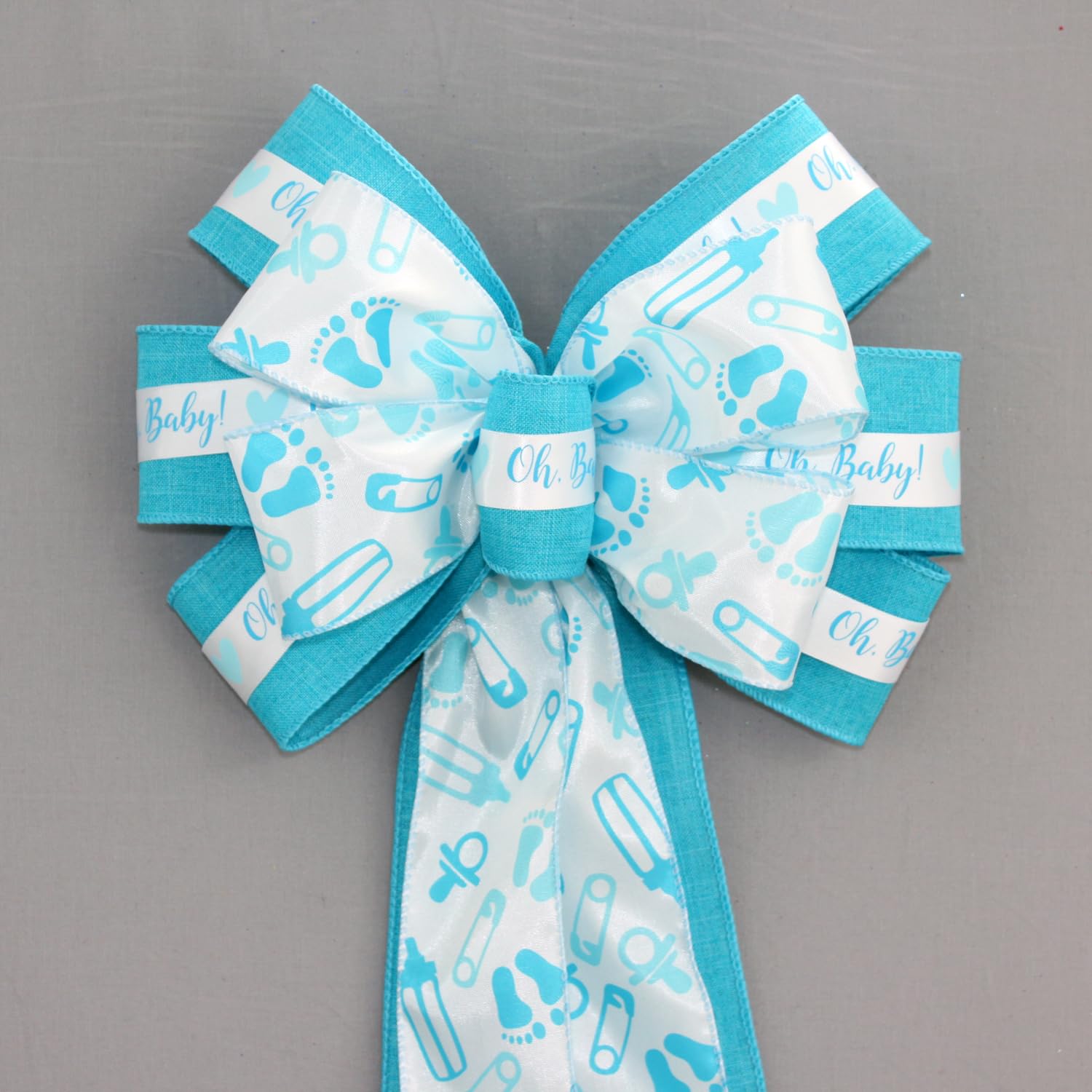 Oh Baby Boy Turquoise Shower Wreath Bow - Handmade 1