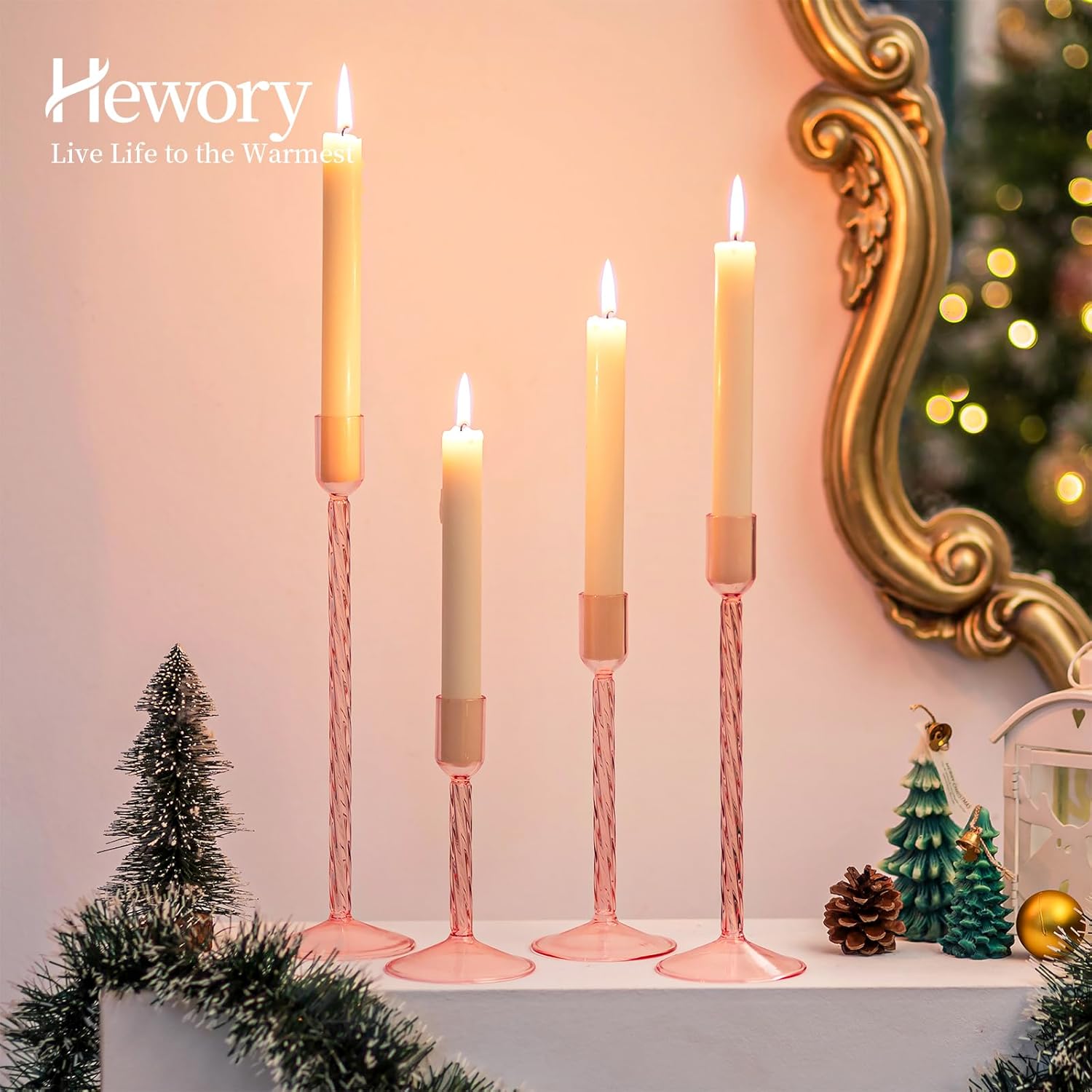 Hewory Glass Taper Candle Holders 4 Pcs Set