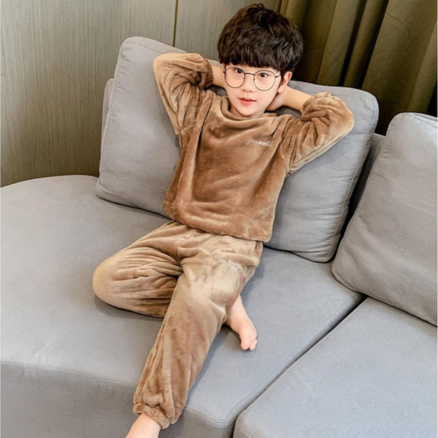 Winter Flannel Sweatshirt and Fuzzy Pants Set for Kids