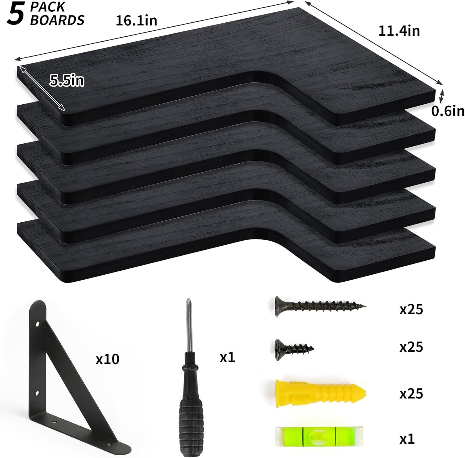 Fixwal Corner Floating Shelves Set of 5 Black 1