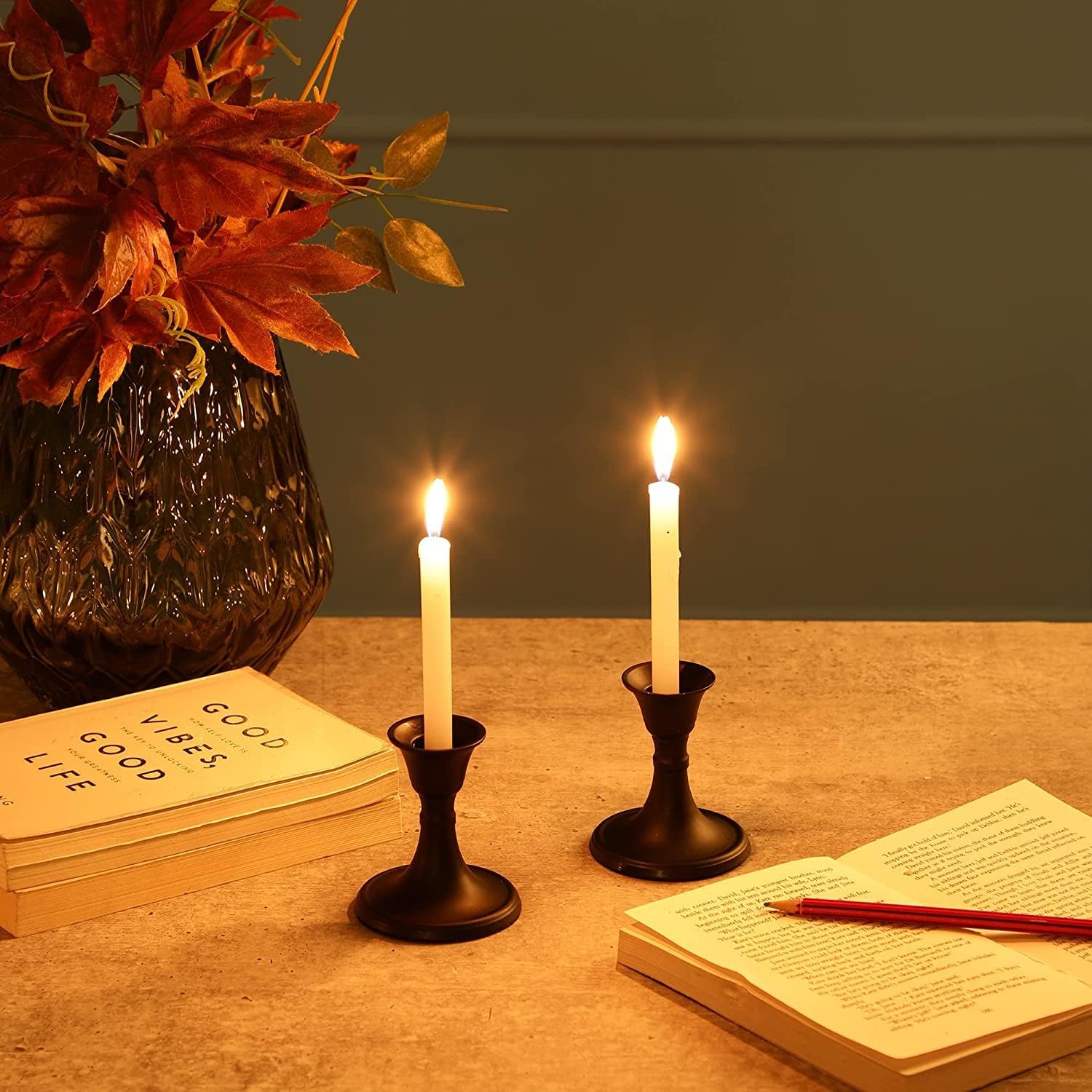 Relly Black Taper Candlestick Holders Set of 2