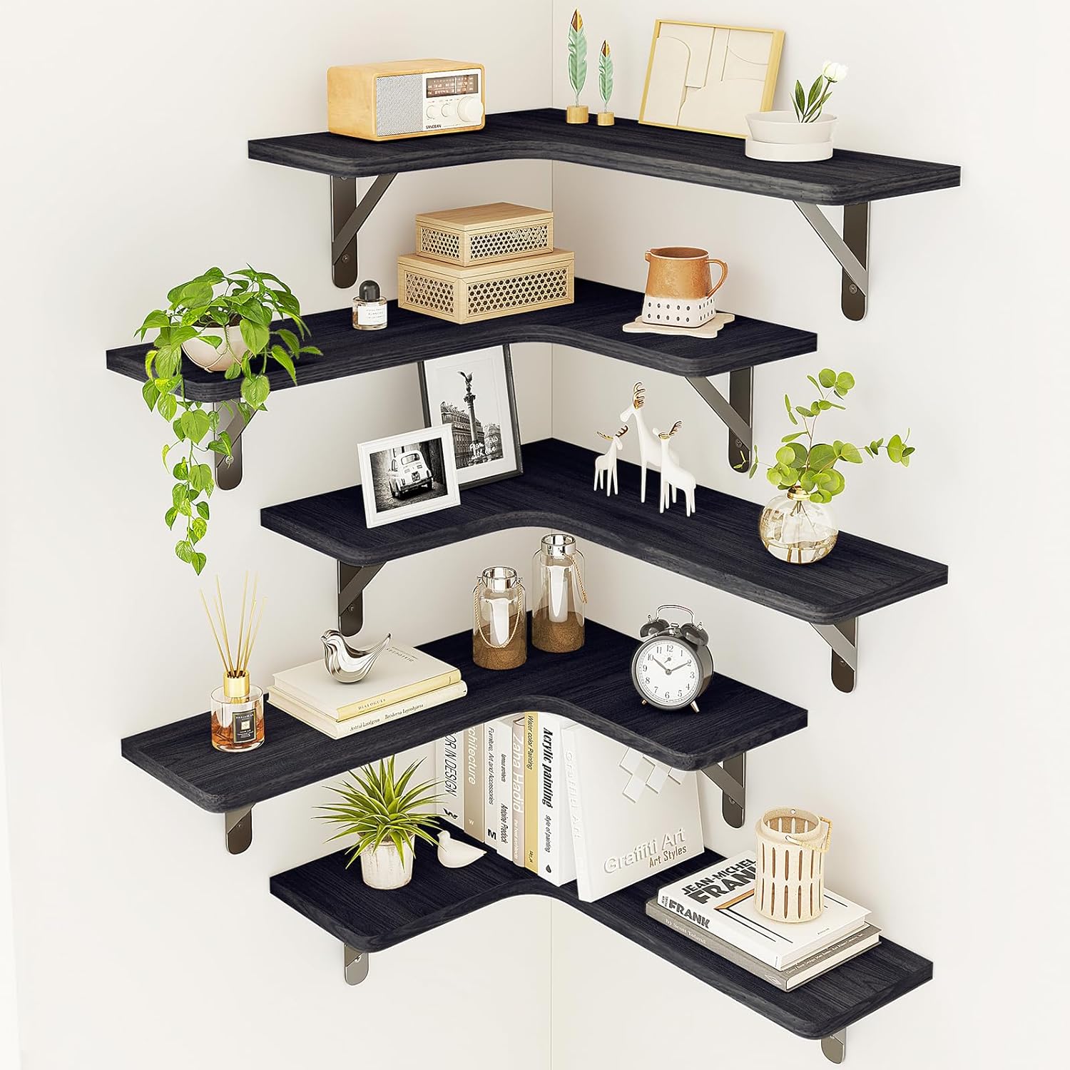 Fixwal Corner Floating Shelves Set of 5 Black 1