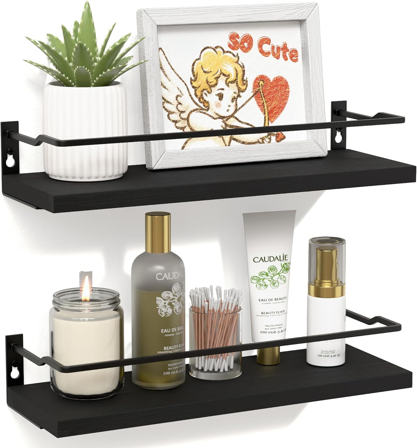 RICHER HOUSE Black Floating Wall Shelves Set of 2 1