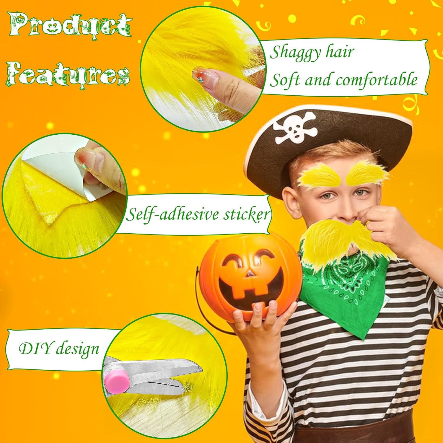 2 Sets Faux Yellow Mustache Eyebrows Halloween Costume Accessories