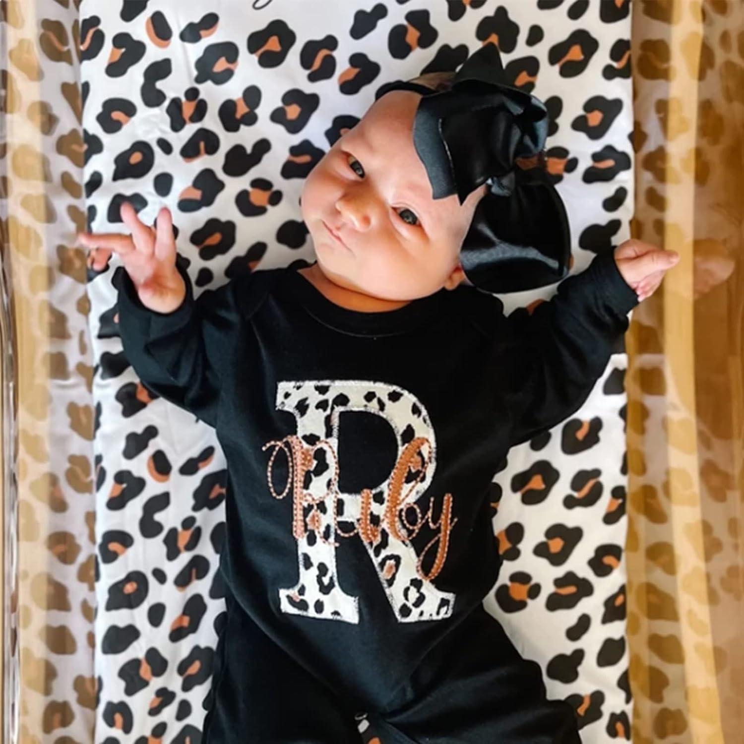 Adorable Personalized Leopard Romper and Turban Set for Baby Girls
