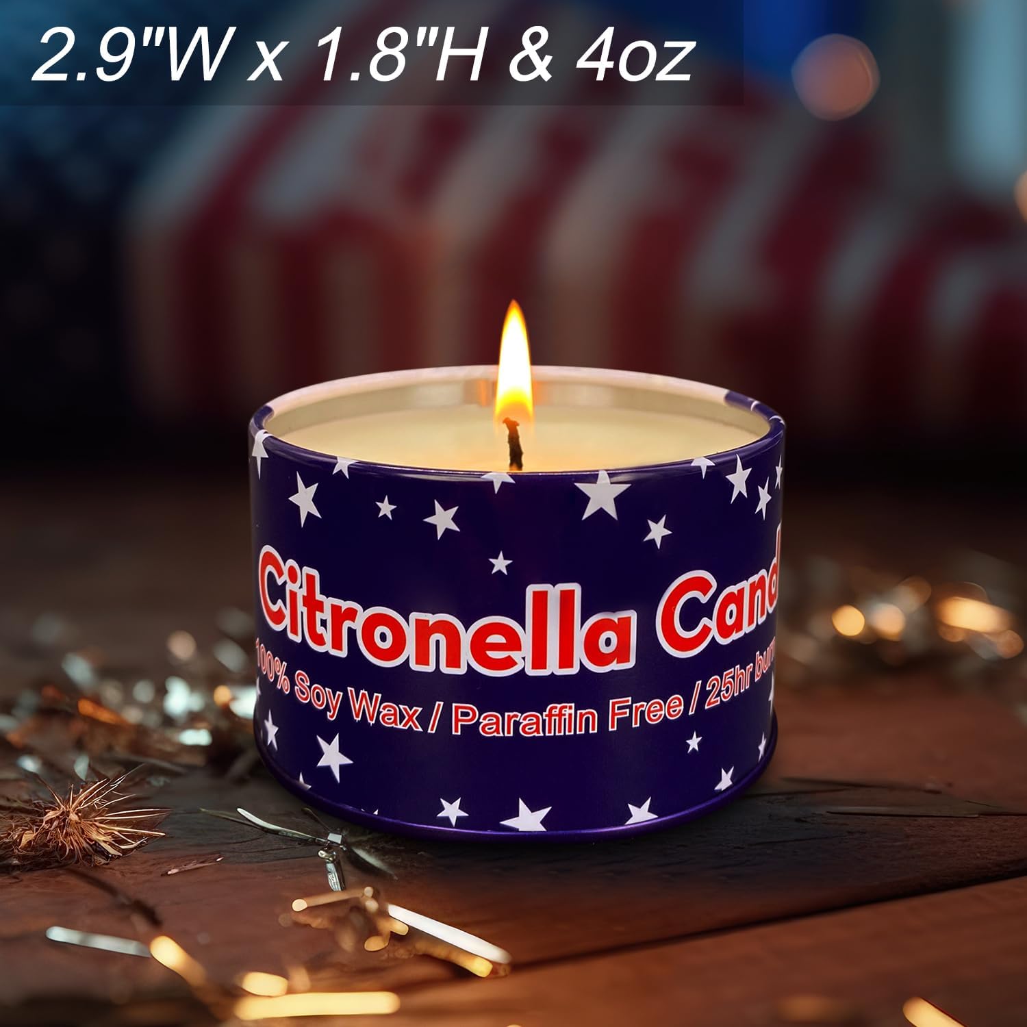 4 Pack 4 Oz 25 Hour Citronella Candles with National Flag Design